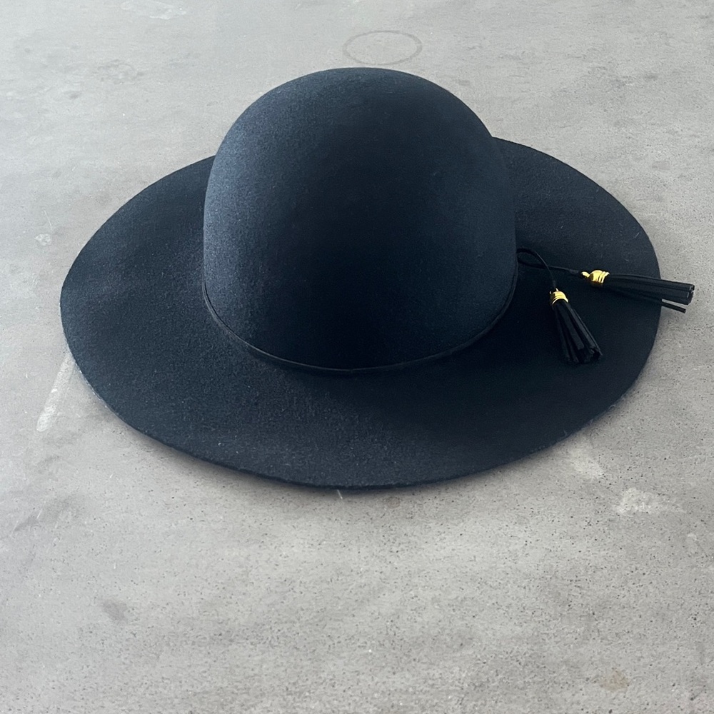 Love & Lore Black Wide-Brim Hat with Tassels